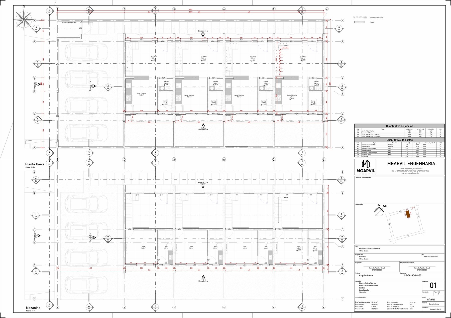Planta baixa do pavimento térreo, projeto arquitetônico